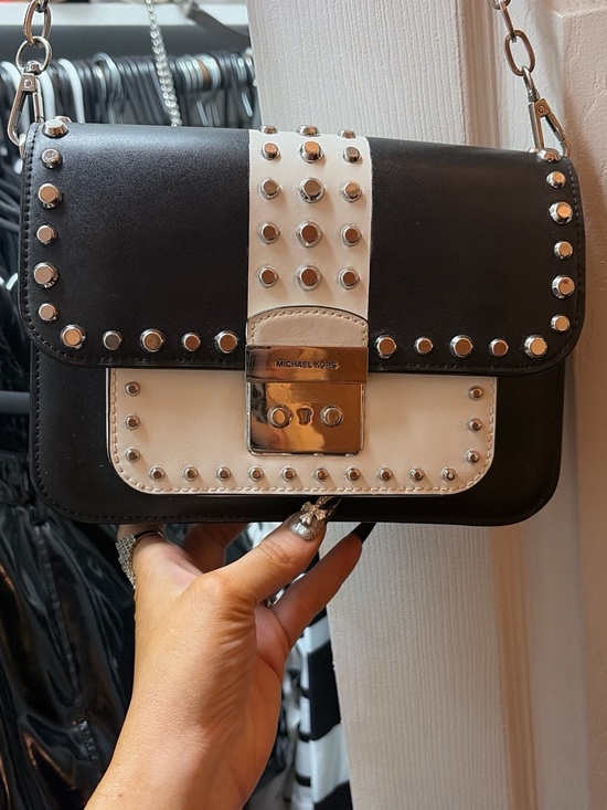 Michael Kors Handbags - Michael Kors Black and White Studded Leather Crossbody with Silver Hardware
